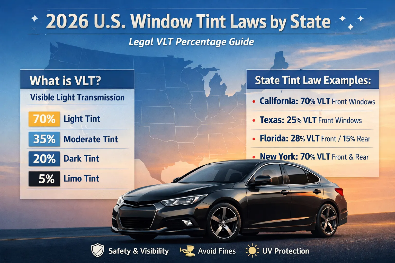2026 U.S. Window Tint Laws by State: Legal VLT Percentages Guide